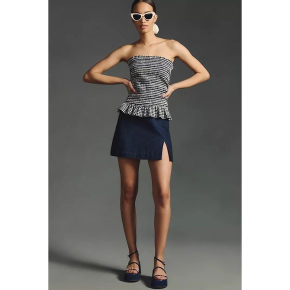 Anthropologie Smocked Strapless Gingham Tube Top + Ruffle Hem, Strapless - Picture 3 of 6